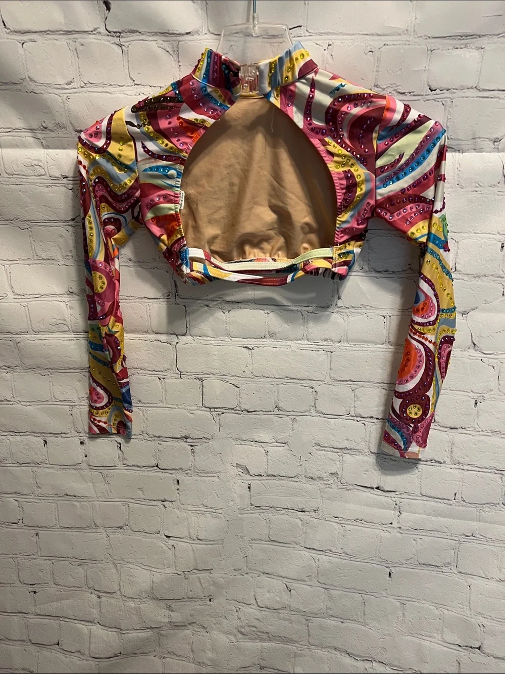 Glamour Multicolor Paisley Crop Top with Long Sleeves